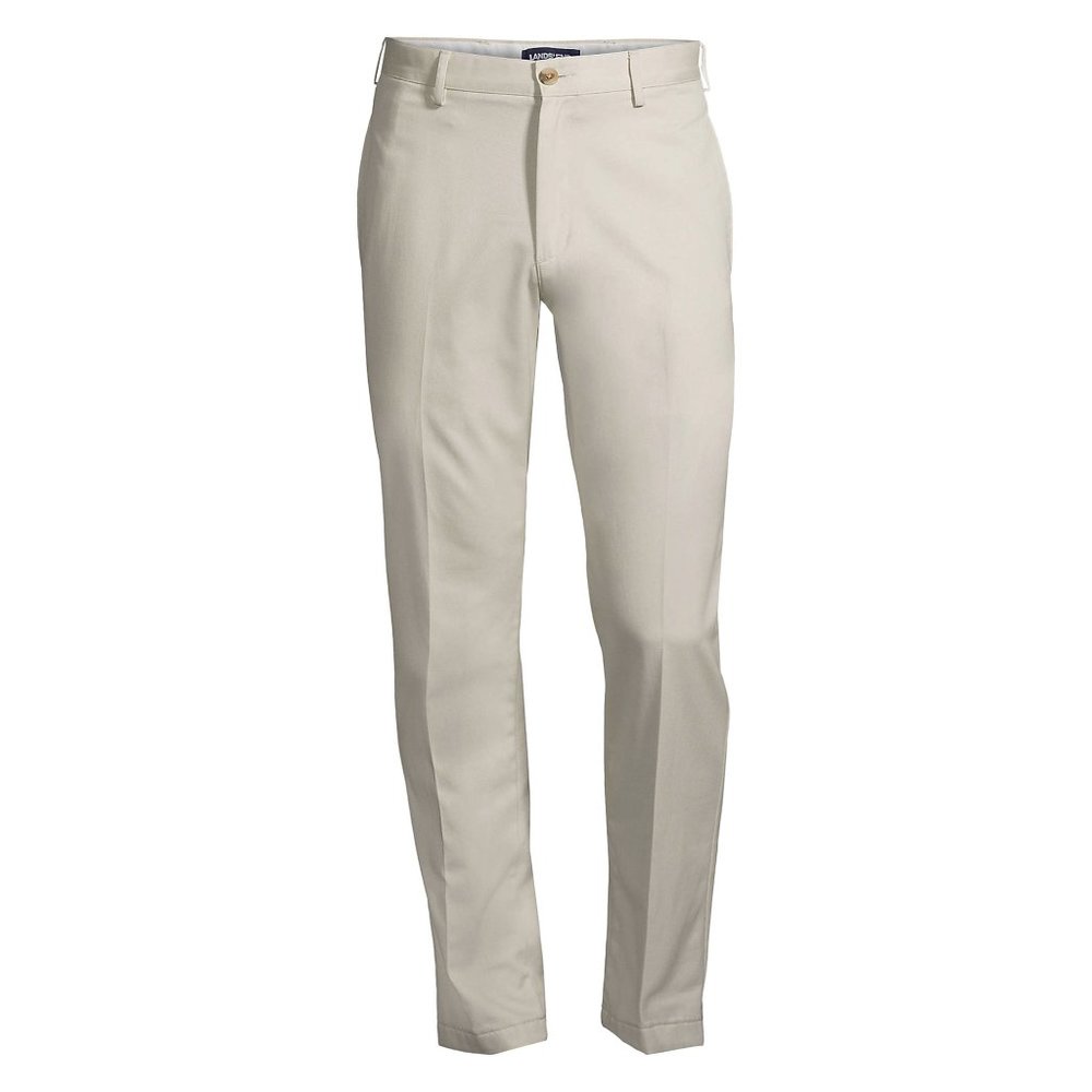 30 x 29 Cotton Chino Lands End pants for Men, Light Stone, Tailored Fit